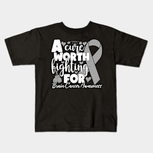 Brain Disease Spread Awareness Gray Brain Cancer Warrior Kids T-Shirt